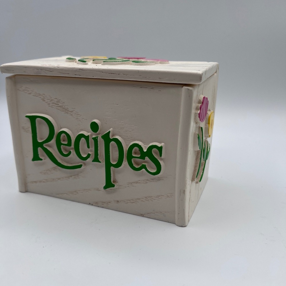 Vintage LTD Resin Recipe Box Faux Wood Floral Cream Cottagecore USA